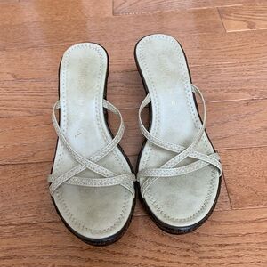 Damiani’s wedges in tan with brown heals. Size 8. Made in Italy